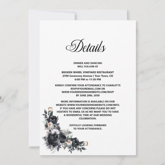 All in One Smokey Zwart Bloemenboog Bruiloft Kaart (Achterkant)