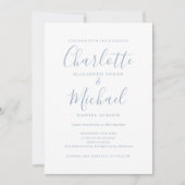 All In One Stofblauw Eenvoudig Chic Script Trouwen Kaart (Voorkant)