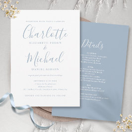 All In One Stofblauw Eenvoudig Chic Script Trouwen Kaart