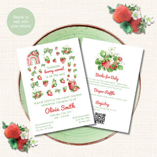 All-in-One Strawberry Baby Shower Uitnodiging