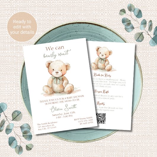 All-in-One Teddybeer Babyshower Uitnodiging