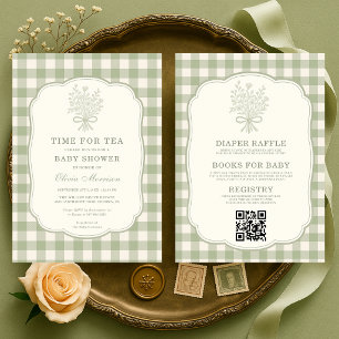 All in One Theekransje Gingham Baby Shower Kaart
