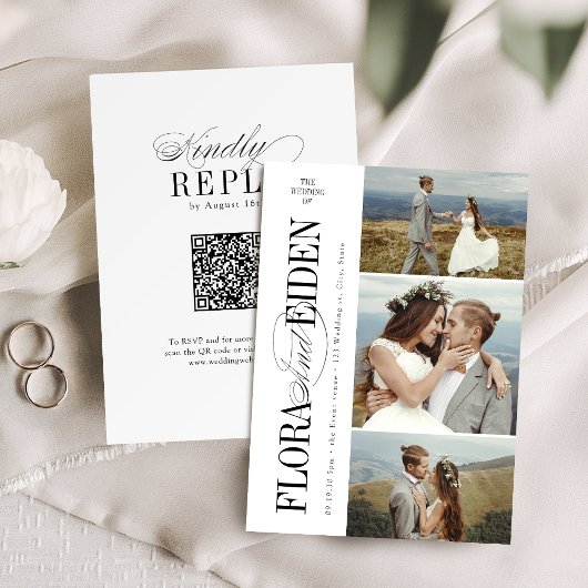 All in One Timeless Typography 3 photo Wedding Kaart