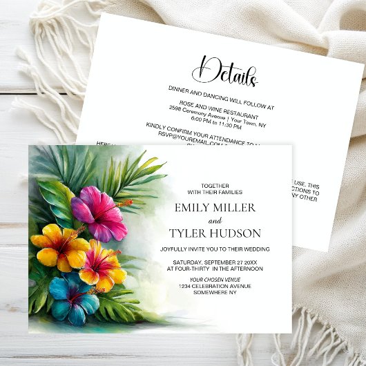 All in One Tropical Flowers Greenery Wedding Kaart