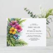 All in One Tropical Flowers Greenery Wedding Kaart (Staand voorkant)