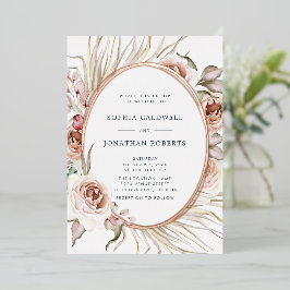 All in One Trouw Boho Bloemstuk Echte Rozen Goudkl Folie Uitnodiging