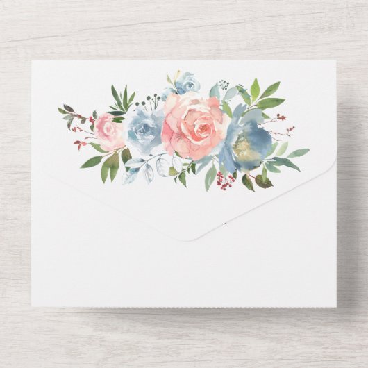 All In One Trouw Uitnodigingen Roze Blauwe Bloemen (Achterkant)