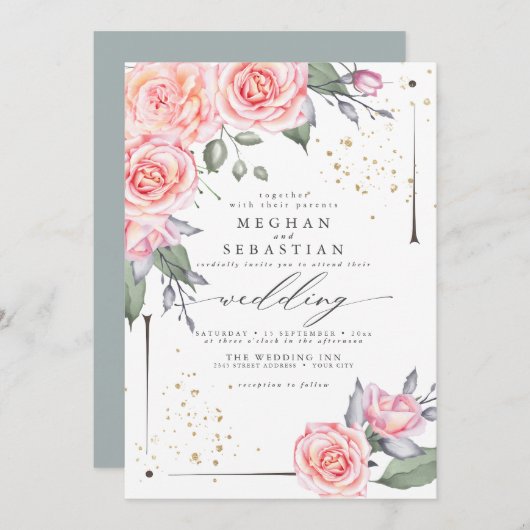 ALL in One Trouw Waterverf Groene Uitnodiging (Voorkant / Achterkant)