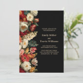 All in One Vibrant Moody Floral Black Wedding Kaart (Staand voorkant)