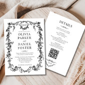 All in One Victorian Black Wedding Monogram Kaart