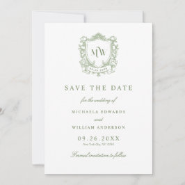 All In One Vintage Crest Monogram QR Code Bruiloft Save The Date