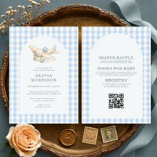 All in One Vliegtuig Blauw Gingham Jongens Baby Bo Kaart