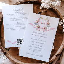 All In One Watercolor Regency Crest QR Bruiloft