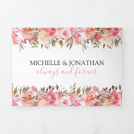 All in One Waterverf Roze Bloemen Huwelijk Drieluik Uitnodiging (Cover)