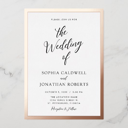 All-in-One Weddenschap Black Roos Gold Folie Uitnodiging (Voorkant)