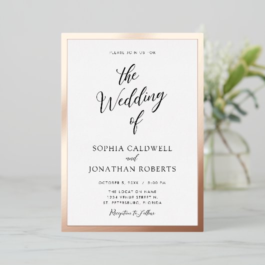 All-in-One Weddenschap Black Roos Gold Folie Uitnodiging (Staand Voorkant)