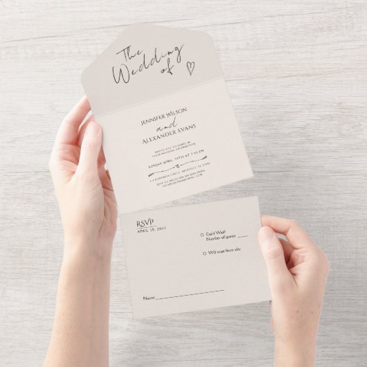 All in One Wedding Nodig Minimalistisch Modern uit Uitnodiging (Afscheurbaar)