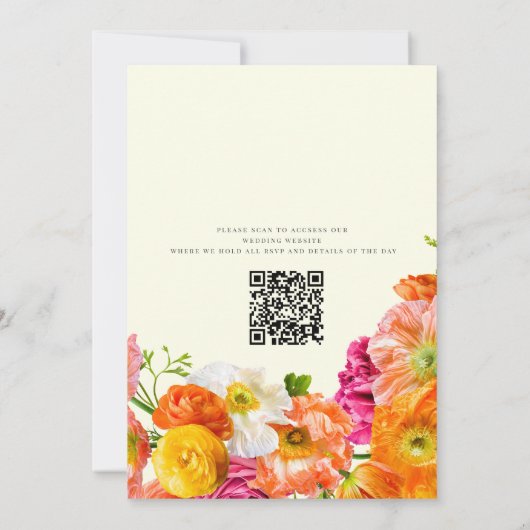 all in one wedding qr code orange poppy wedding kaart (Achterkant)