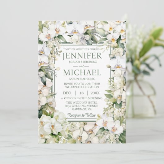 All in One White Orchids Wedding Uitnodigingen (Staand voorkant)