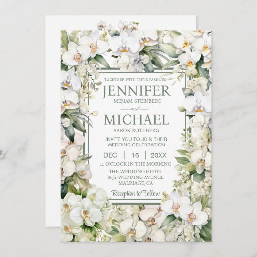 All in One White Orchids Wedding Uitnodigingen (Voorkant / Achterkant)