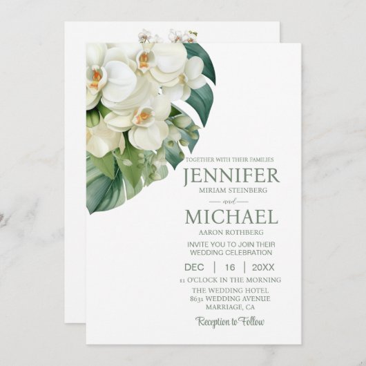 All in One White Orchids Wedding Uitnodigingen (Voorkant / Achterkant)