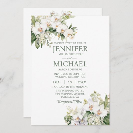 All in One White Orchids Wedding Uitnodigingen (Voorkant / Achterkant)