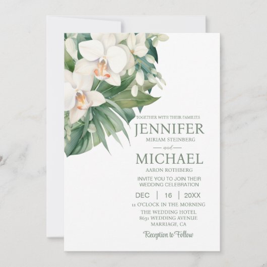 All in One White Orchids Wedding Uitnodigingen (Voorkant)