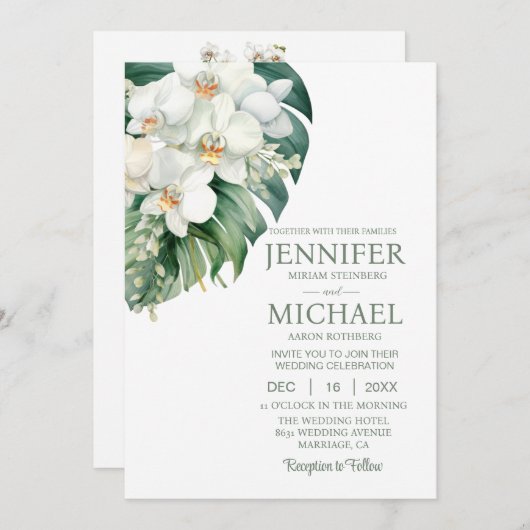 All in One White Orchids Wedding Uitnodigingen (Voorkant / Achterkant)
