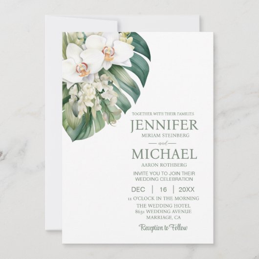 All in One White Orchids Wedding Uitnodigingen (Voorkant)
