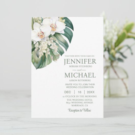 All in One White Orchids Wedding Uitnodigingen (Staand voorkant)