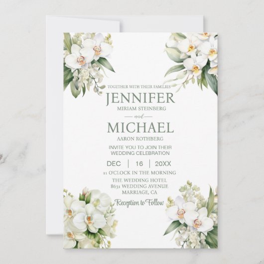 All in One White Orchids Wedding Uitnodigingen (Voorkant)