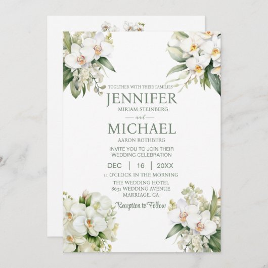 All in One White Orchids Wedding Uitnodigingen (Voorkant / Achterkant)