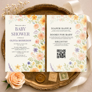 All in One Wilde Bloem Florale QR Code Baby Shower Kaart