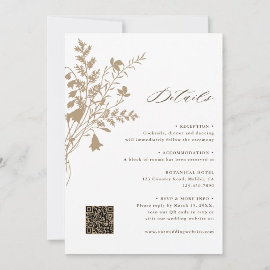 All in One Wildflower Lijst Bruiloft Tan & Wit Kaart (Achterkant)