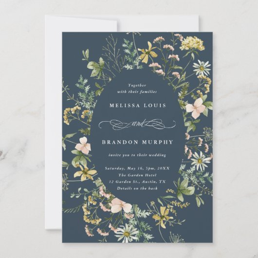 All in One Wildflower Ovaal Lijst Bruiloft Marineb Kaart (Voorkant)