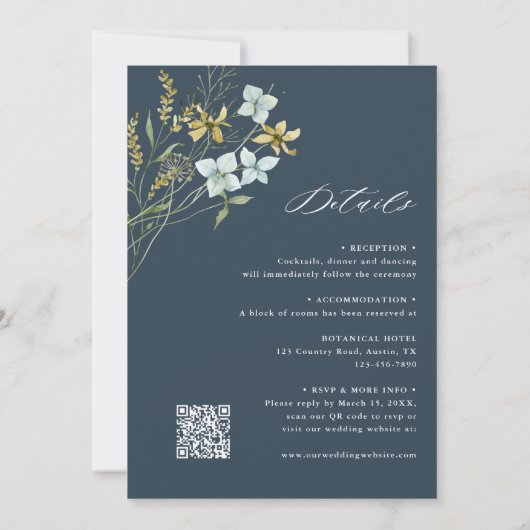 All in One Wildflower Ovaal Lijst Bruiloft Marineb Kaart (Achterkant)