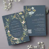 All in One Wildflower Ovaal Lijst Bruiloft Marineb Kaart