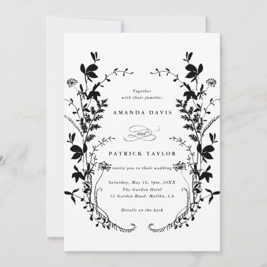 All in One Wildflower Silhouet krans bruiloft Kaart (Voorkant)