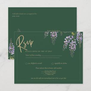 All-in-One Wisteria Groen Gouden Tekst Trouw RSVP  Briefkaart