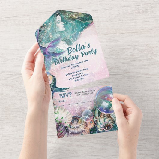 ALL IN ONE Zeemeermin Onder de Zee Uitnodiging (Afscheurbaar)