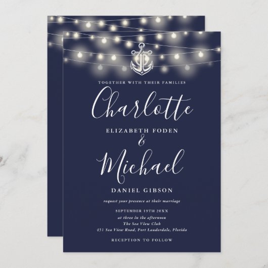 All In One Zeeuwse Slingerlichtjes Navy Bruiloft Kaart (Voorkant / Achterkant)