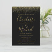 All In One Zwarte En Gouden Glitter Script Trouw Kaart (Staand voorkant)