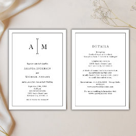 All-In-One Zwarte Witte Monogram Minimale Trouwdag Kaart
