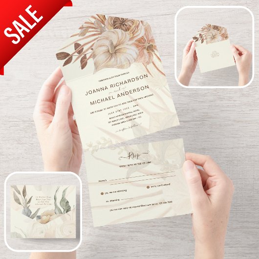 All Inclusive BOHO Pampas Grass Wedding RSVP In One Uitnodiging