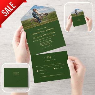 All Inclusive Groen Goud FOTO Bruiloft RSVP In One Uitnodiging