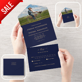 All Inclusive Navy Goud PHOTO Trouw RSVP All In One Uitnodiging