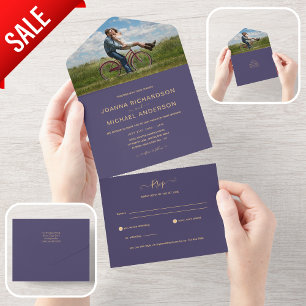 All Inclusive Paarse Lavendel FOTO Bruiloft RSVP In One Uitnodiging