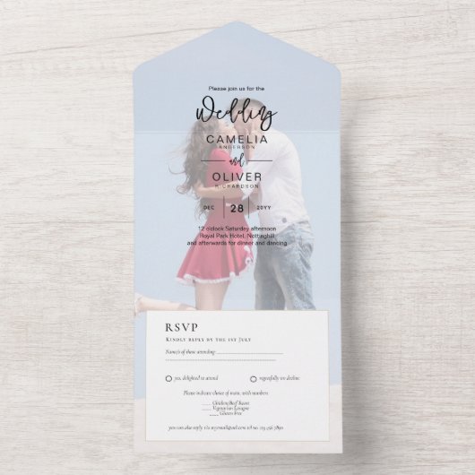 All Inclusive Photo Theme Wedding RSVP All In One Uitnodiging (Binnen)