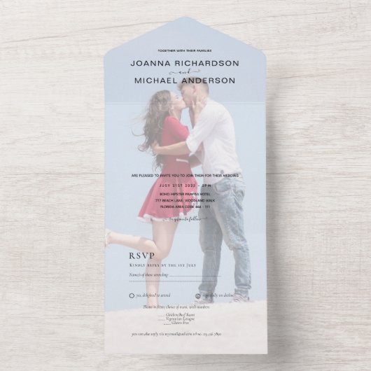 All Inclusive PHOTO Theme Wedding RSVP All In One Uitnodiging (Binnen)