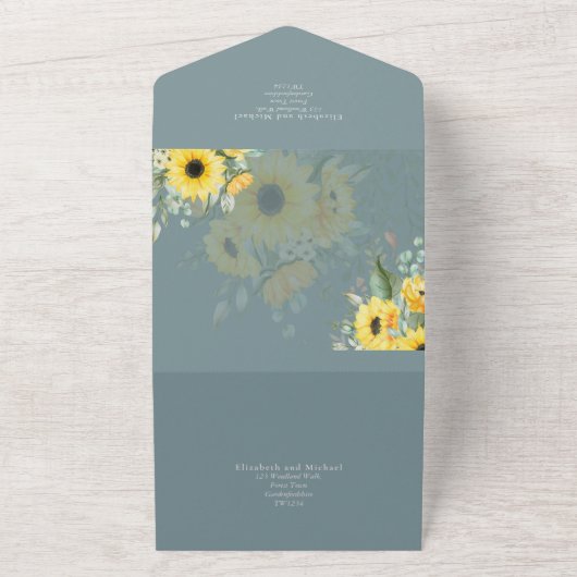 All Inclusive Romantische Zonnebloemen Trouw RSVP All In One Uitnodiging (Buitenkant)